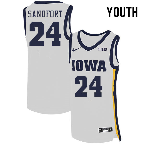 Youth #24 Pryce Sandfort Iowa Hawkeyes College Basketball Jerseys Stitched Sale-White - Click Image to Close